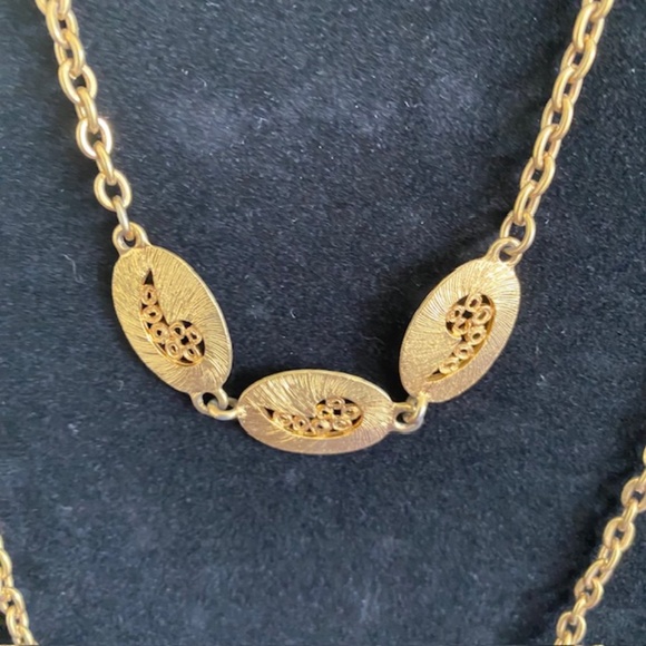 Long Gold Tone Necklace with Oval Filigree Accent - Picture 2 of 5